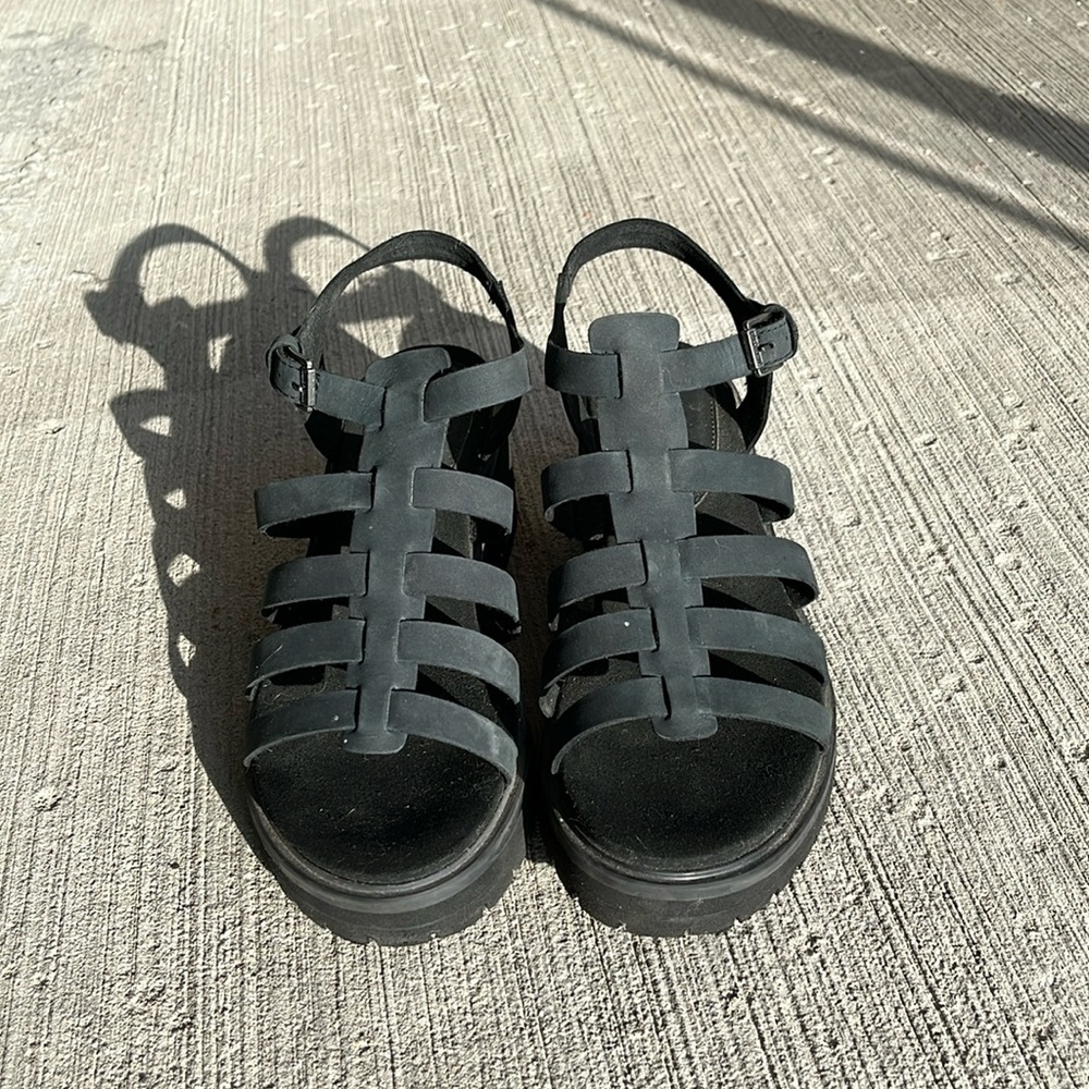 Black Strappy Platform Sandals - Women's Comfortable Summer Shoes